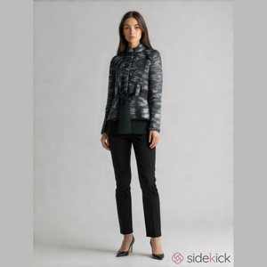 Sandro Tie Waist Blazer Jacket Tweed Textured Wool Blend Blue Black, Size Small